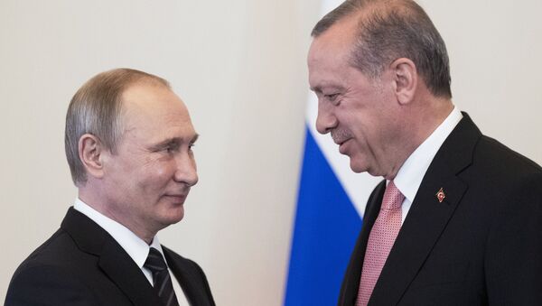 La reúnion entre los presidentes Putin y Erdogan en San Petersburgo - Sputnik Mundo