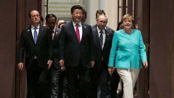Francois Hollande, Xi Jinping, Vladímir Putin, Angela Merkel durante la Cumbre del G20 en China - Sputnik Mundo
