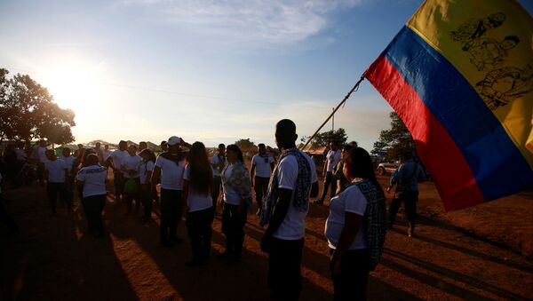 Combatiente de FARC con la bandera de Colombia - Sputnik Mundo