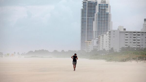 Una persona camina por la playa antes de la llegada del huracán Matthew en Miami Beach - Sputnik Mundo