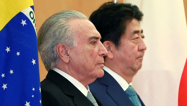 El presidente de Brasil, Michel Temer, y el primer ministro de Japón, Shinzo Abe - Sputnik Mundo