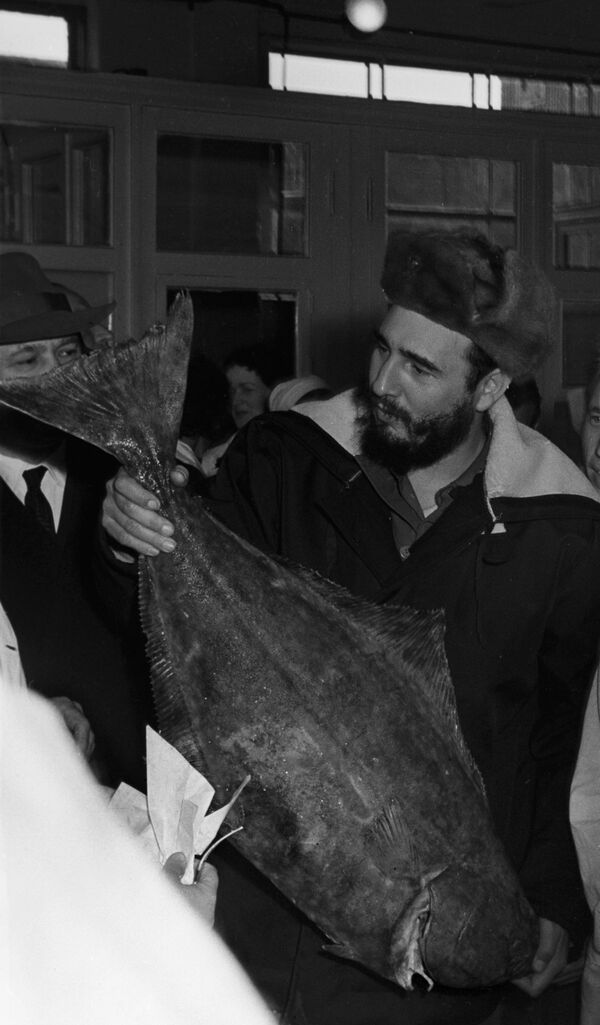 Visita de Fidel Castro a una fábrica de pescado en la ciudad de Murmansk. Este fue el punto de partida de la gira del líder cubano por la URSS. - Sputnik Mundo