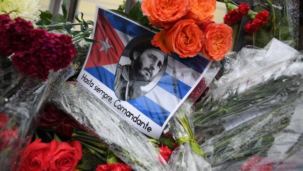 Flores en homenaje a Fidel Castro cerca de la embajada de Cuba en Moscú - Sputnik Mundo