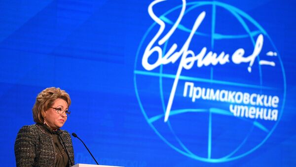 Valentina Matvienko, la presidenta del Consejo de la Federación (Senado) ruso en el Foro Internacional Primakov - Sputnik Mundo