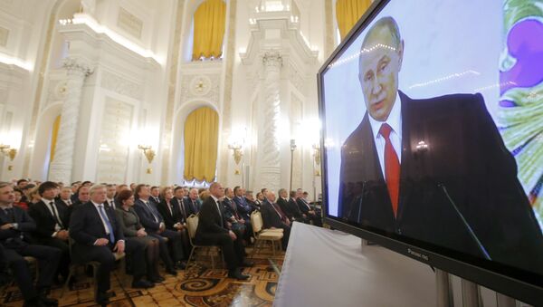 Vladímir Putin, presidente de Rusia, durante el discurso - Sputnik Mundo