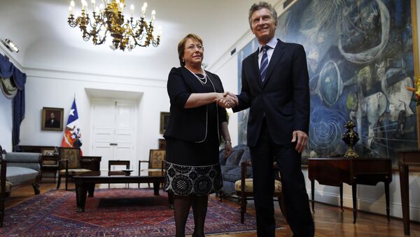 Presidenta de Chile, Michelle Bachelet, y su homólogo argentino, Mauricio Macri - Sputnik Mundo