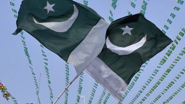 Pakistanis wave national flags - Sputnik Mundo