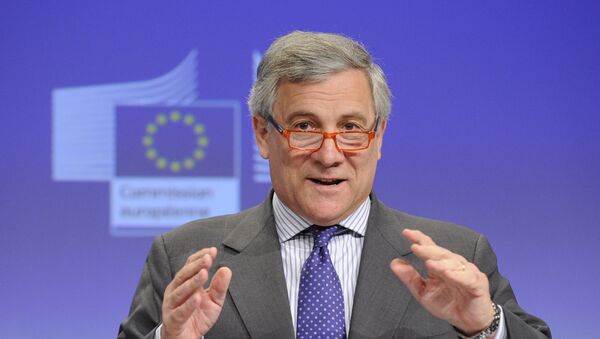European Commission Vice President Antonio Tajani gives a press conference after the meeting Towards a more competitive and efficient European defence and security sector at the EU Headquarters in Brussels on July 24, 2013 - Sputnik Mundo