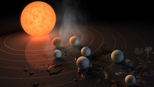 Художественное представление семи планет системы TRAPPIST-1 - Sputnik Mundo