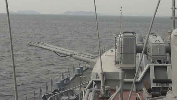 Destructor ruso Bistri realiza prácticas de tiro en el mar de Japón (vídeo) - Sputnik Mundo