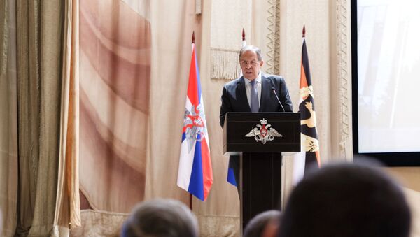 Serguéi Lavrov, ministro de Exteriores ruso, en una conferencia en la Academia del Estado Mayor General de las Fuerzas Armadas de Rusia - Sputnik Mundo