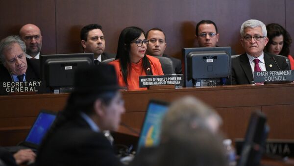 Delcy Rodríguez, ministra de Exteriores de Venezuela, durante la sesión del Consejo Permanente de la OEA - Sputnik Mundo