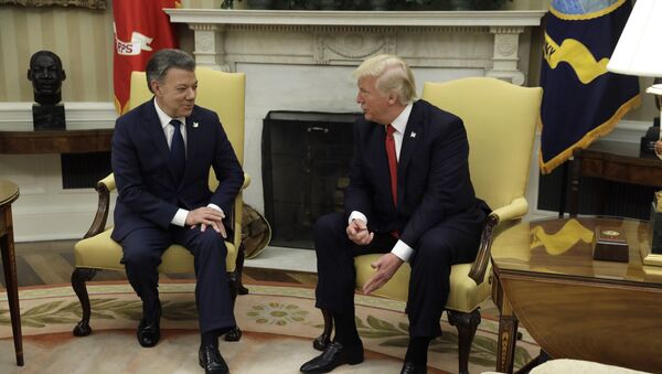 Presidente de Colombia, Juan Manuel Santos, y presidente de EEUU, Donald Trump - Sputnik Mundo