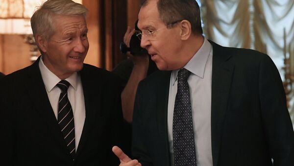 Thorbjorn Jagland, secretario general del Consejo de Europa y Serguéi Lavrov, canciller ruso - Sputnik Mundo