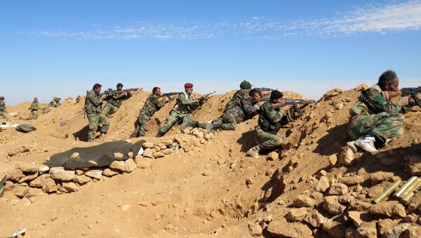 Syrian Army soldiers take positions on the outskirts of Syria's Raqa region on February 19, 2016 - Sputnik Mundo