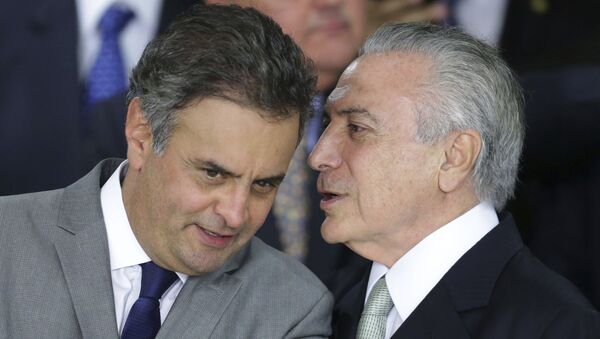 Senador brasileño Aécio Neves, y presidente de Brasil, Michel Temer - Sputnik Mundo