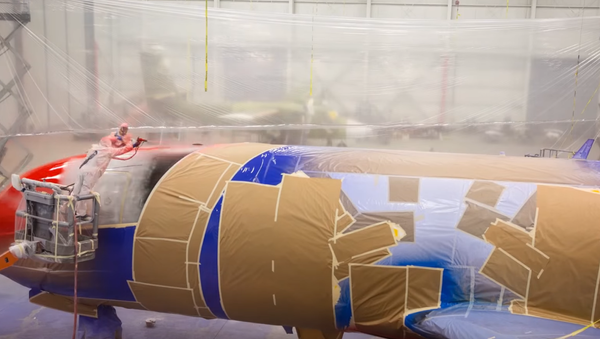 Operarios pintando un avión - Sputnik Mundo