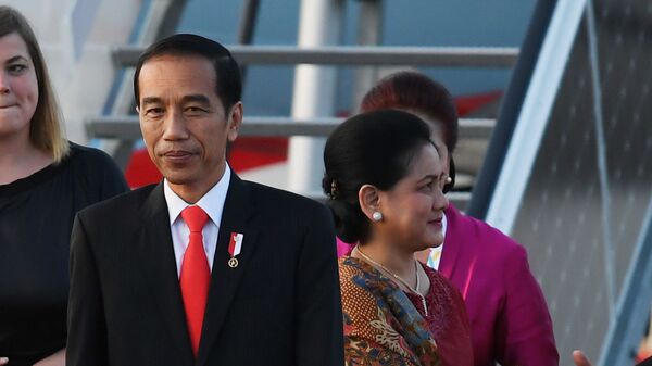 Президент Республики Индонезии Джоко Видодо с супругой Ирианой в аэропорту Гамбурга - Sputnik Mundo