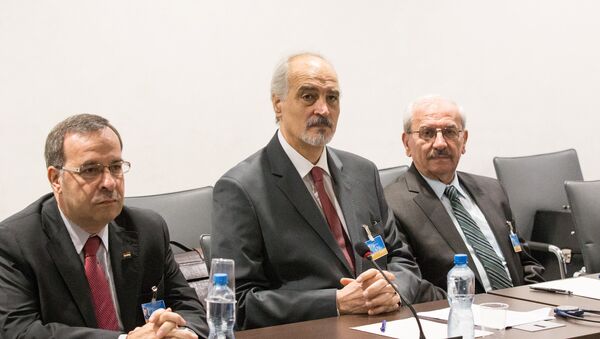 Bashar Jaafari (centro), el embajador de Siria ante la ONU - Sputnik Mundo