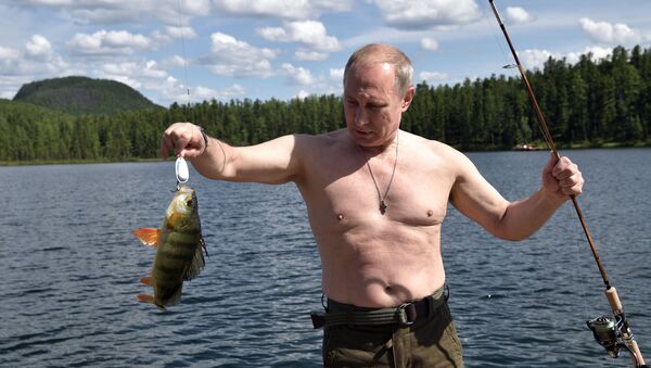 Vladímir Putin, presidente de Rusia, pescando en la región de Tuvá - Sputnik Mundo