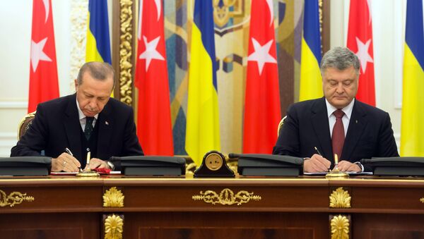 El presidente turco, Recep Tayyip Erdogan, y su homólogo ucraniano, Petró Poroshenko, en la sexta reunión del Consejo Estratégico de Alto Nivel entre Ucrania y Turquía - Sputnik Mundo