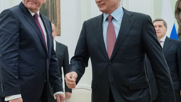 El presidente de Alemania,  Frank-Walter Steinmeier junto al  presidente de Rusia,  Vladímir Putin - Sputnik Mundo