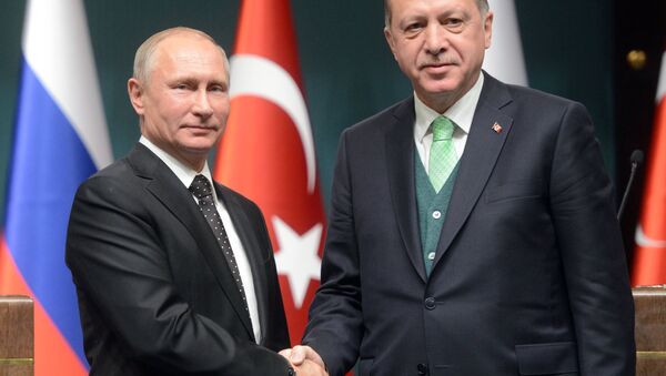 El presidente ruso, Vladímir Putin, con su par turco Recep Tayyip Erdogan (archivo) - Sputnik Mundo