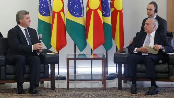 El presidnte de Macedonia, Gjorge Ivanov, y el presidente de Brasil, Michel Temer - Sputnik Mundo