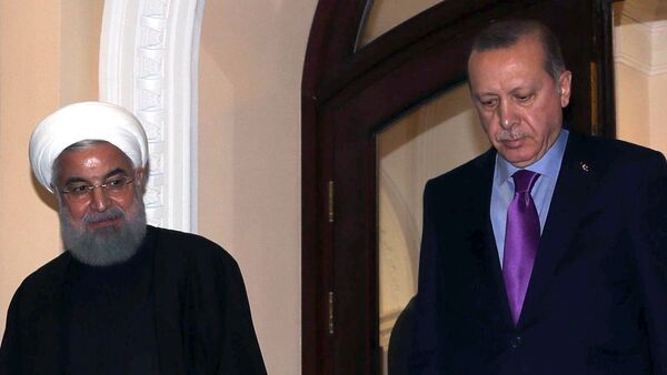 El presidente de Turquía Recep Tayyip Erdogan y el presidente de Irán Hasán Rohaní (archivo) - Sputnik Mundo