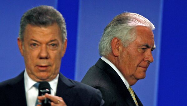 Presidente de Colombia, Juan Manuel Santos, y secretario de Estado de EEUU, Rex Tillerson - Sputnik Mundo
