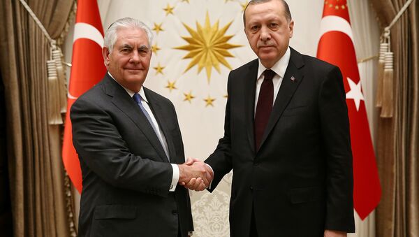 El secretario de Estado de EEUU, Rex Tillerson, y el presidente de Turquía, Recep Tayyip Erdogan - Sputnik Mundo