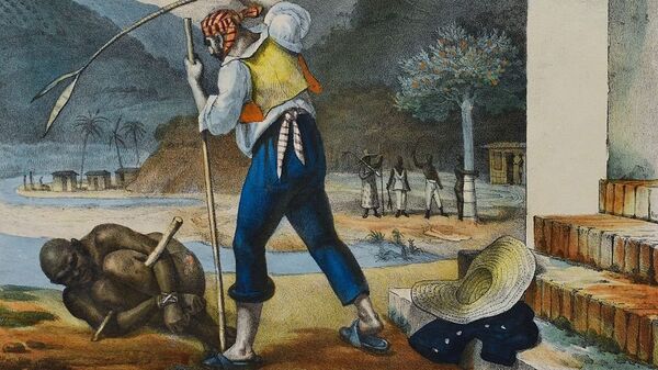 En la época de la colonia, los esclavos en Brasil estaban sometidos a una situación de vejaciones y castigos, como se ve en este cuadro de Jean-Baptiste Debret (1768-1848) - Sputnik Mundo