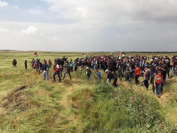 Feroces enfrentamientos entre palestinos y militares israelíes junto a la frontera de la Franja de Gaza - Sputnik Mundo