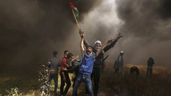 Los manifestantes palestinos en Gaza - Sputnik Mundo