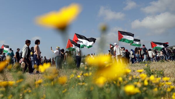 Los palestinos con las banderas - Sputnik Mundo