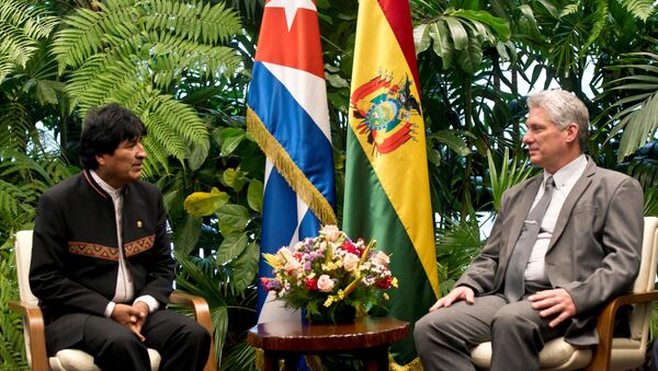 El presidente de Bolivia, Evo Morales, con su homólogo cubano Miguel Díaz-Canel - Sputnik Mundo