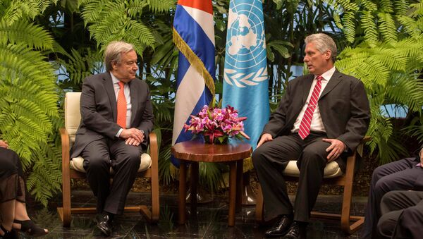 António Guterres, secretario general de la ONU, y Miguel Díaz-Canel, presidente de Cuba - Sputnik Mundo