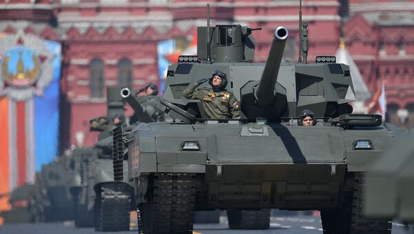 Vehículos blindados T-14 Armata durante el ensayo general del Desfile de la Victoria - Sputnik Mundo