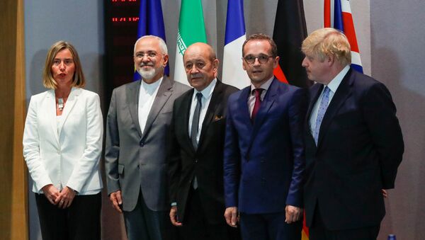 Federica Mogherini, Mohamad Yavad Zarif, Jean-Yves Le Drian, Heiko Maas y Boris Johnson - Sputnik Mundo
