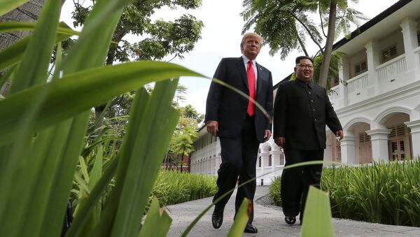 El presidente de EEUU, Donald Trump y el líder norcoreano Kim Jong-un - Sputnik Mundo