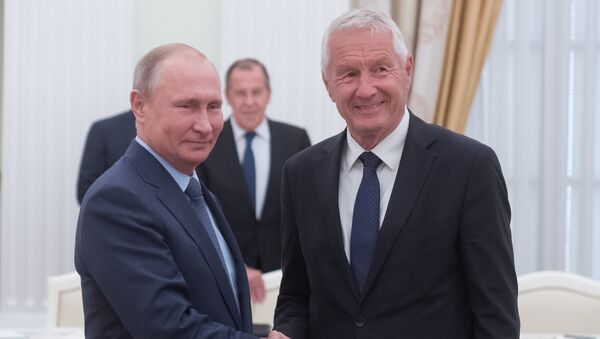 El presidente de Rusia, Vladímir Putin, y el secretario general del Consejo de Europa, Thorbjorn Jagland - Sputnik Mundo