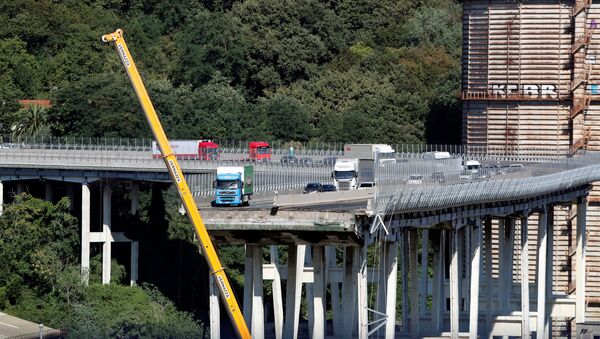 El puente colapsado Morandi, en Génova, Italia - Sputnik Mundo