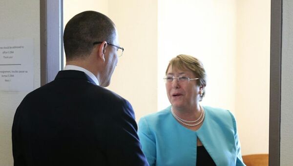 Jorge Arreaza, el canciller venezolano y Michelle Bachelet, alta comisionada de DDHH de la ONU - Sputnik Mundo