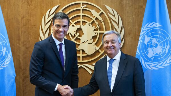 El presidente del Gobierno español, Pedro Sánchez, y el Secretario General de la ONU, Antonio Guterres - Sputnik Mundo