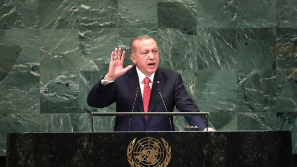 El presidente de Turquía, Recep Tayyip Erdogan, en la Asamblea General de la ONU - Sputnik Mundo