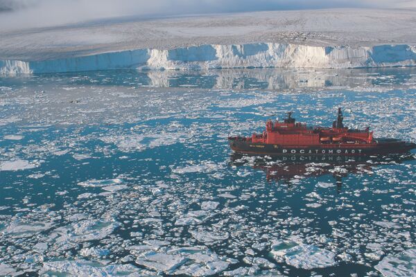La obra 'Cerca del glaciar' de Dmitri Schekin fue fotografiada en la isla Hall, situada en la Tierra de Francisco José (región de Arjánguelsk). - Sputnik Mundo