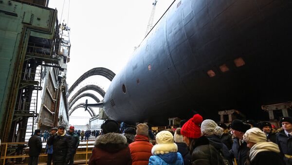La solemne botadura del cuarto submarino atómico del proyecto 955A Borei, Knyaz Vladimir, - Sputnik Mundo