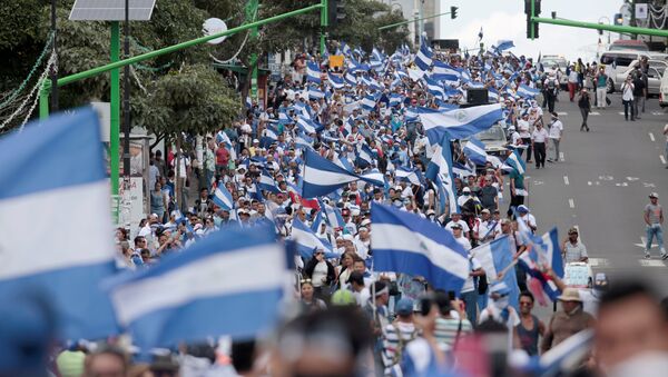 Las banderas de Nicaragua en una protesta - Sputnik Mundo