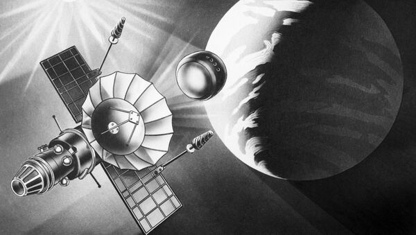 Ilustración de la estación interplanetaria automática soviética Venera-9 y su vehículo de descenso - Sputnik Mundo