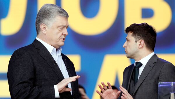 El presidente actual de Ucrania, Petró Poroshenko, y el candidato a la presidencia de Ucrania, Volodímir Zelenski - Sputnik Mundo
